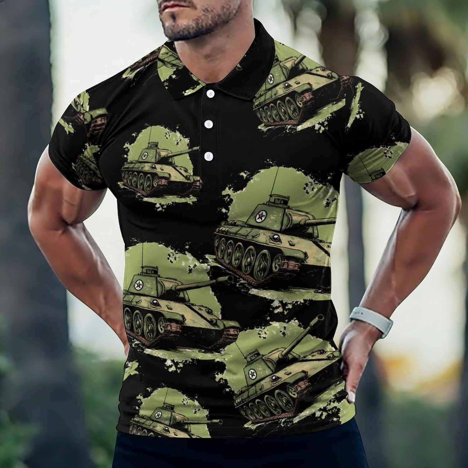 Tank Men's Polo Shirt Golf Summer T-Shirt Tops | three button clousure,collared,short sleeve,quick dry,fashion outfit
