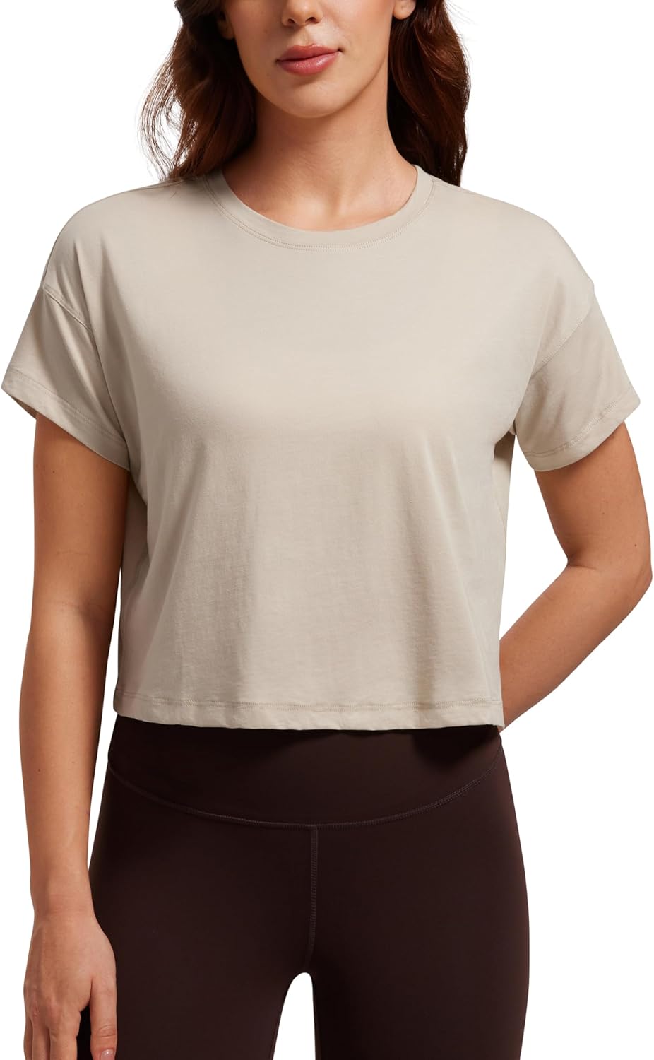 Pima Cotton Relaxed Crop T-Shirts for Women-Workout Athletic Gym Casual Short Sleeve Shirts Loose Crewneck Tops