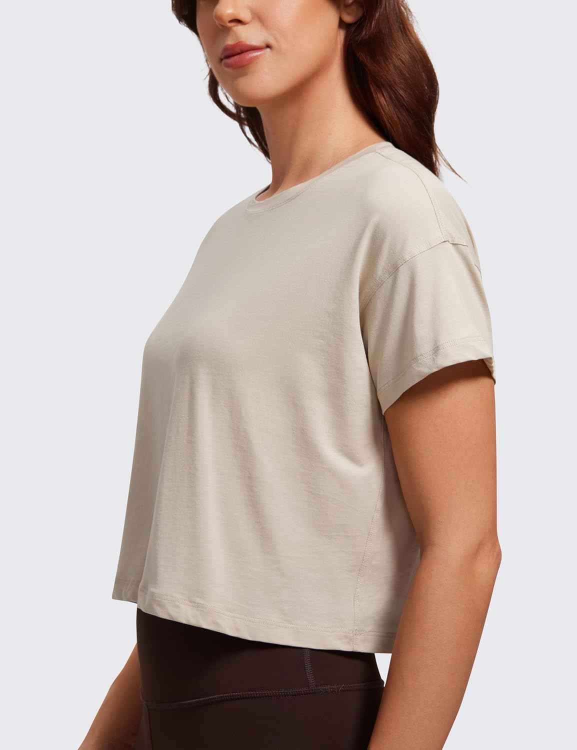 Pima Cotton Relaxed Crop T-Shirts for Women-Workout Athletic Gym Casual Short Sleeve Shirts Loose Crewneck Tops