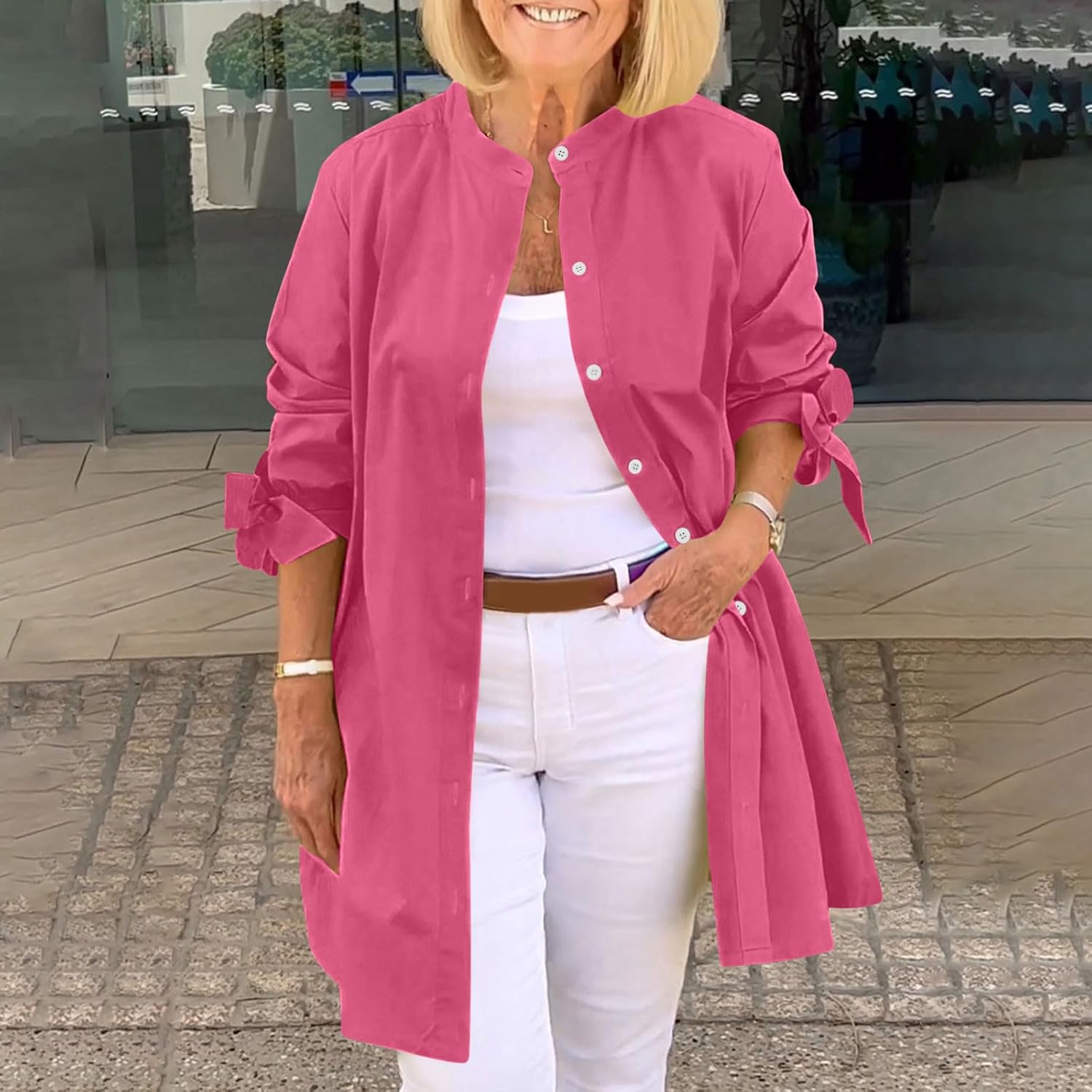 Fall Cotton Linen Long Shirt Jacket Women Casual Long Sleeve Button Down Jacket Crewneck Cardigan Tops Fall Cotton Linen Long Shirt Jacket Women Casual Long Sleeve Button Down Jacket Crewneck Cardigan Tops