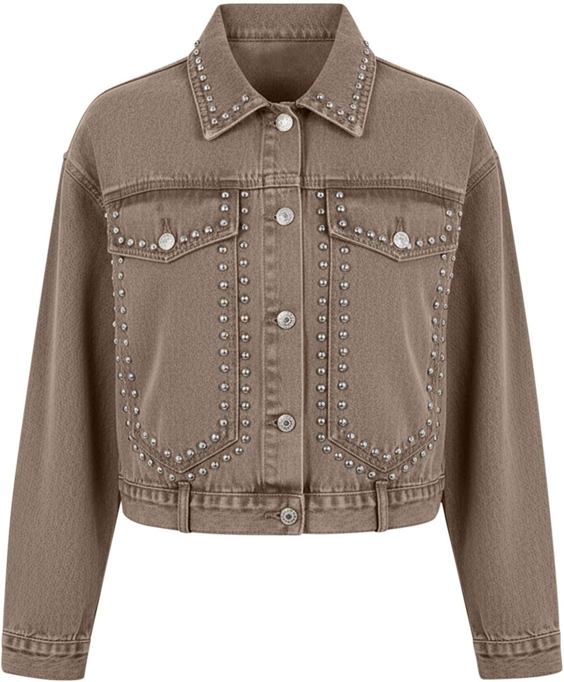 Women's Studded Cropped Jackets Y2K Casual Long Sleeve Distressed Punk Jacket Rivet Western Short Jean Coat Women's Studded Cropped Jackets Y2K Casual Long Sleeve Distressed Punk Jacket Rivet Western Short Jean Coat