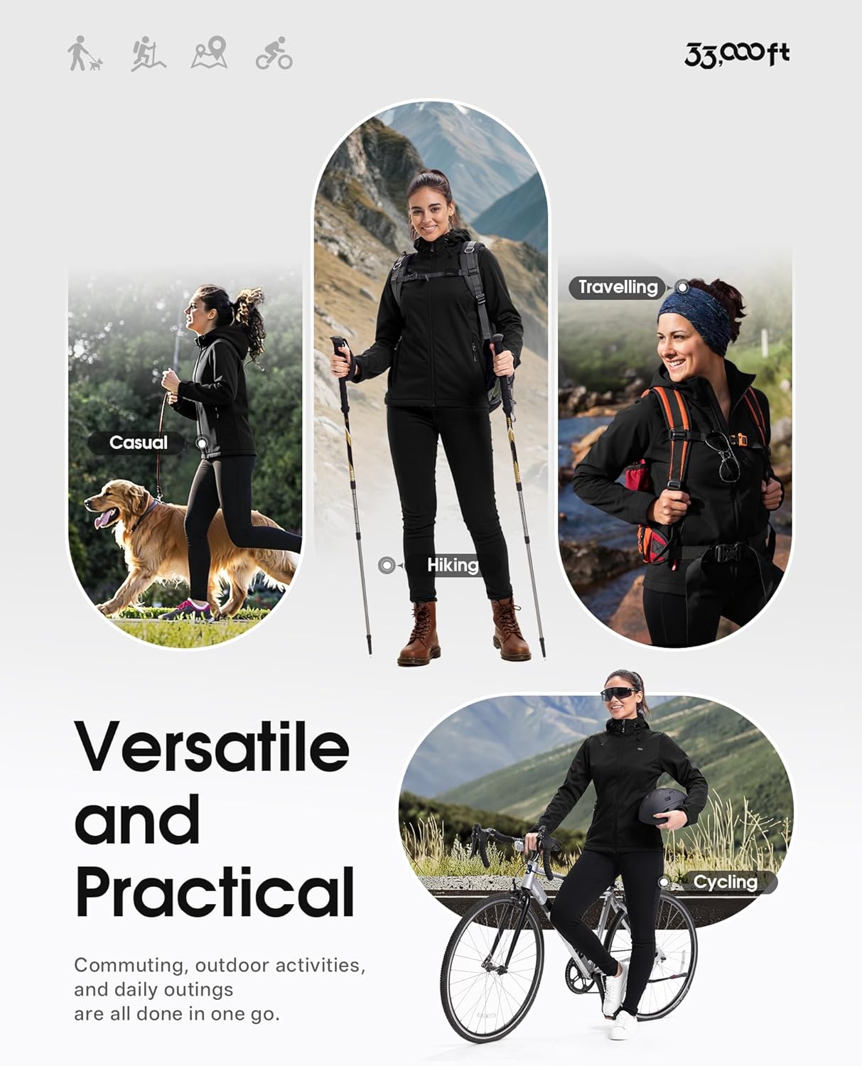 Women's Softshell Jacket Waterproof Warm Fleece Lined Lightweight Windproof Hooded Insulated Windbreaker
