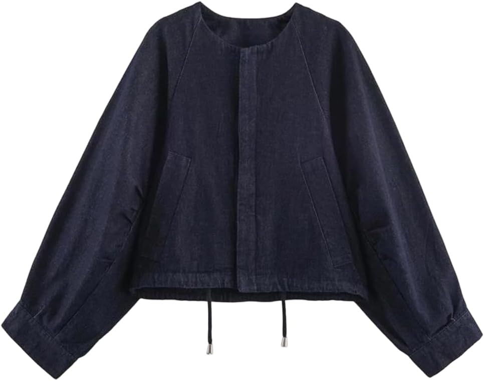 Women's Vintage Washed Jacket O Collar Zipper Loose Commute Casual Coat