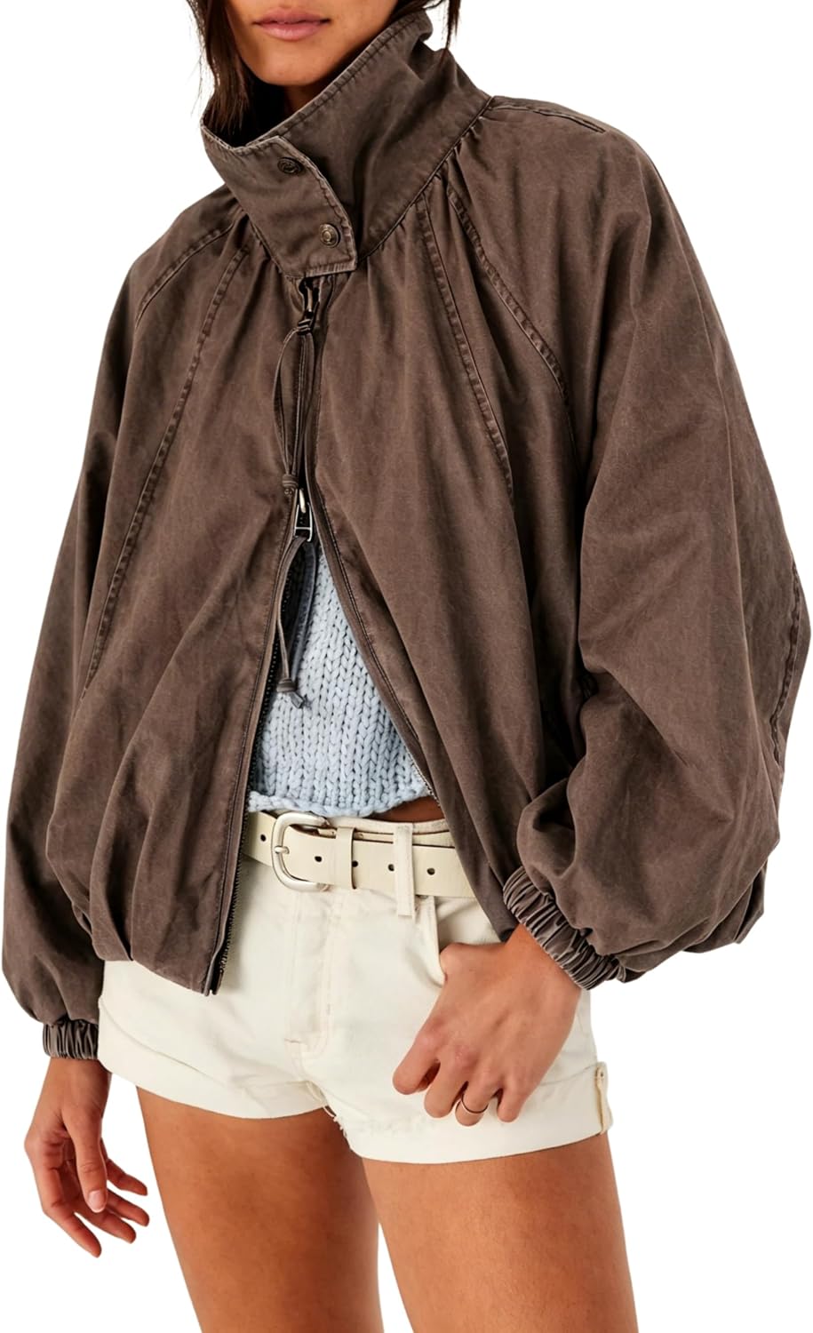 Womens Funnel Neck Jacket Casual Spring Fall Outfit Oversized Zip Up Coat Outerwear with Pockets Womens Funnel Neck Jacket Casual Spring Fall Outfit Oversized Zip Up Coat Outerwear with Pockets