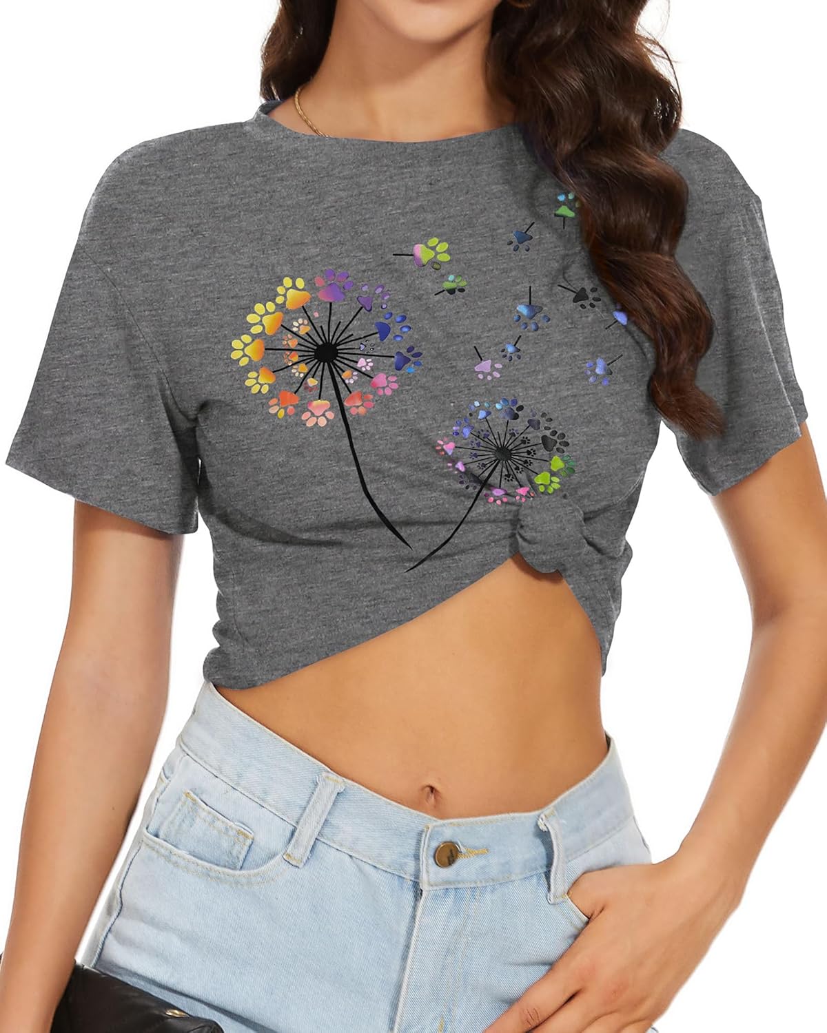Womens Summer Crop Tops Short Sleeve Round Neck T-Shirts Loose Fit Casual Blouse Womens Summer Crop Tops Short Sleeve Round Neck T-Shirts Loose Fit Casual Blouse