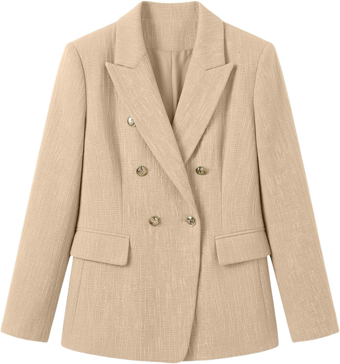 Women's Double Breasted Blazer Slim Fit Long Sleeve Open Front Jacket with Pockets Business Casual Work Suit