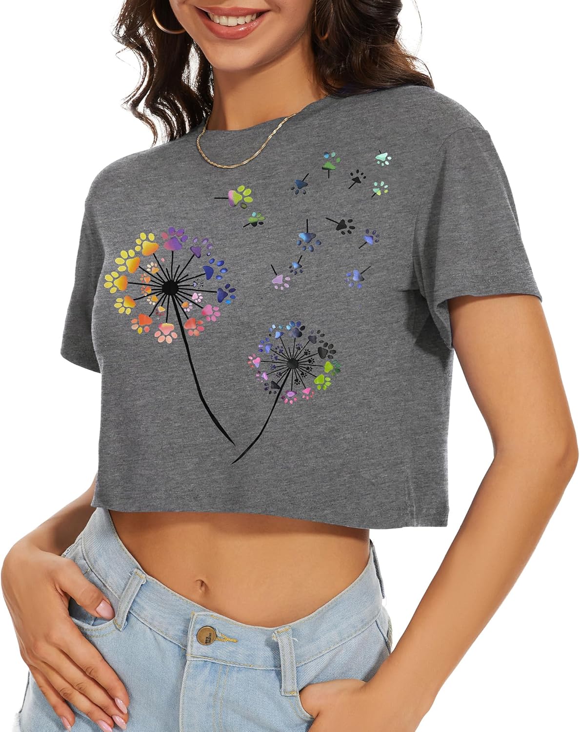 Womens Summer Crop Tops Short Sleeve Round Neck T-Shirts Loose Fit Casual Blouse Womens Summer Crop Tops Short Sleeve Round Neck T-Shirts Loose Fit Casual Blouse